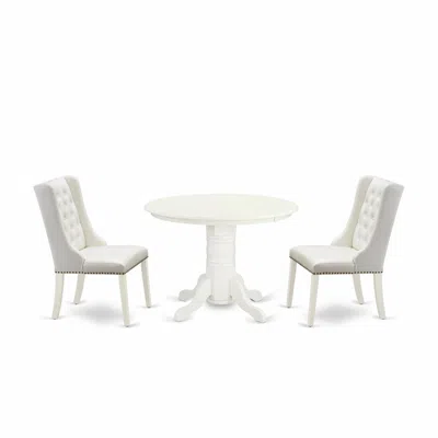 East West Furniture Shfo3-whi-44 3-pc Kitchen Room Table Set Includes 1 Pedestal Dining Table And 2 Light Grey Linen Fab In Gray