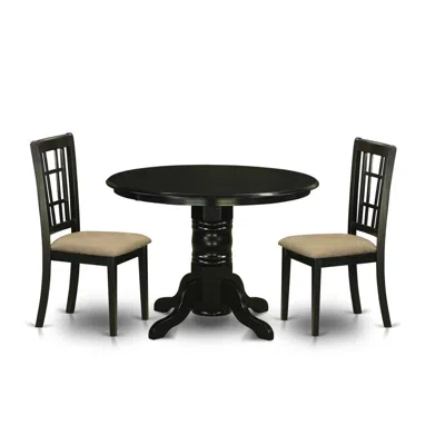 East West Furniture Shni3-blk-c 3 Pckitchen Table Set-kitchen Dinette Table And 2 Kitchen Chairs In Black