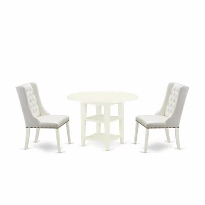 East West Furniture Sufo3-lwh-44 3-piece Kitchen Table Set Includes 1 Dining Table With Two Shelves - 2 Light Grey Linen In Gray