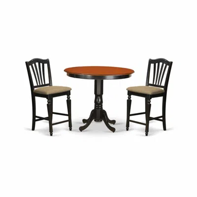 East West Furniture Trch3-blk-c 3 Pc Counter Height Pub Set - High Top Table And 2 Counter Height Stool. In Black