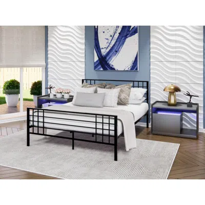 East West Furniture Tyler Bed Frame With 9 Metal Legs - High-class Bed In Powder Coating Black Color