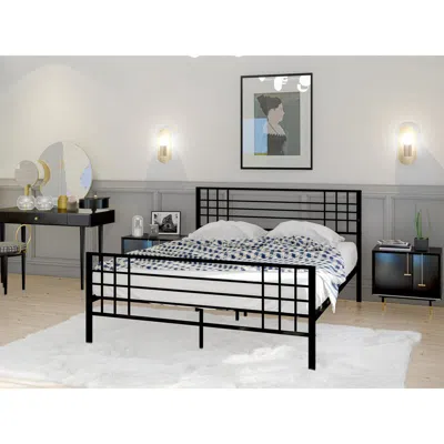 East West Furniture Tyler Queen Platform Bed With 9 Metal Legs - Magnificent Bed In Powder Coating Black Color