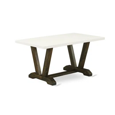 East West Furniture V-style Dining Rectangle Wooden Table Top With Stylish Legs In White