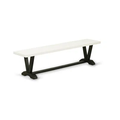 East West Furniture V-style Mid Century Modern Dining Bench With Wooden Seat, 72x15x18 Inch, Vb627 In White