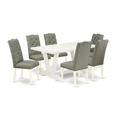 East West Furniture V026el207-7 - 7-piece Kitchen Set - 6 Parson Chair And A Dining Room Table Solid Wood Frame In Green