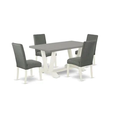 East West Furniture V096dr207-5 5-pc Modern Dining Set - 4 Kitchen Chairs And 1 Modern Rectangular Cement Dining Room Ta In Multi