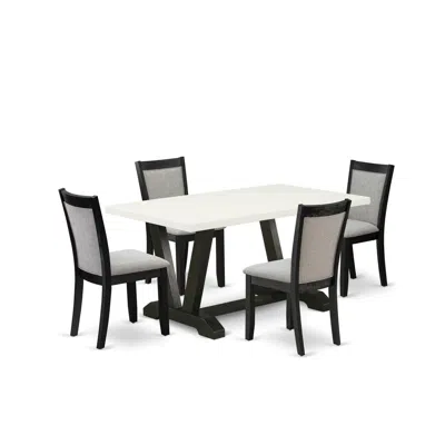 East West Furniture V626mz606-5 5 Piece Table Set - Linen White Kitchen Table With 4 Shitake Linen Fabric Parson Chairs 