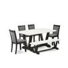 East West Furniture V626mz650-6 6 Pc Dinette Set - Linen White Table With Dining Room Bench And 4 Dark Gotham Grey Chair In Gray