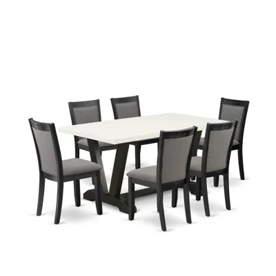 East West Furniture V626mz650-7 7 Pc Table Set - Linen White Dinner Table With 6 Dark Gotham Grey Parson Chairs - Wire B In Gray