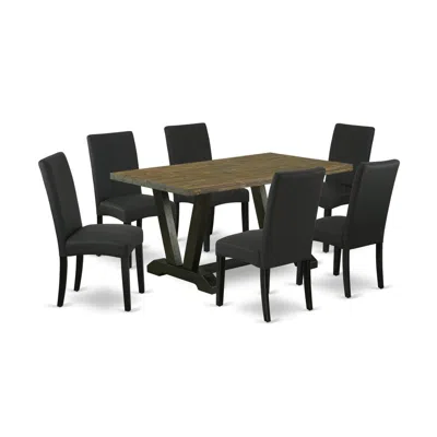 East West Furniture V676dr124-7 7-piece Kitchen Dining Set- 6 Upholstered Dining Chairs With Black Linen Fabric Seat And