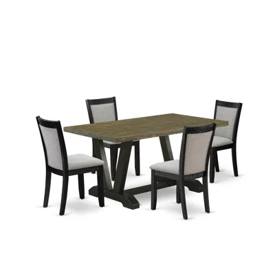 East West Furniture V676mz606-5 5 Piece Kitchen Table Set - Distressed Jacobean Dining Room Table With 4 Shitake Chairs  In Multi