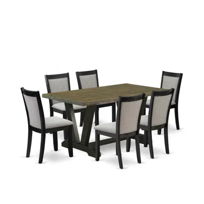 East West Furniture V676mz606-7 7 Pc Dinette Set - Distressed Jacobean Wood Table With 6 Shitake Kitchen Chairs - Wire B In Black