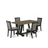 East West Furniture V676mz650-5 5 Piece Dining Set - Distressed Jacobean Table With 4 Dark Gotham Grey Linen Fabric Chai In Gray