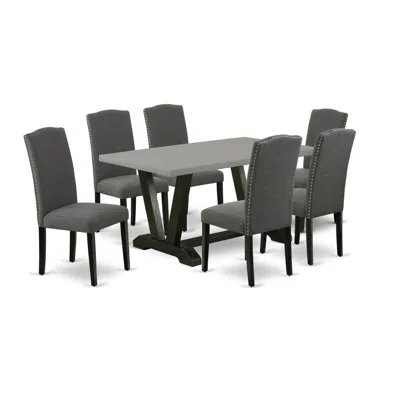 East West Furniture V696en120-7 7-pc Dining Room Set - 6 Dining Room Chairs And 1 Modern Rectangular Cement Dining Room  In Gray