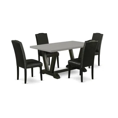 East West Furniture V696en169-5 5-pc Modern Dining Set - 4 Parson Dining Room Chairs And 1 Modern Rectangular Cement Din In Black