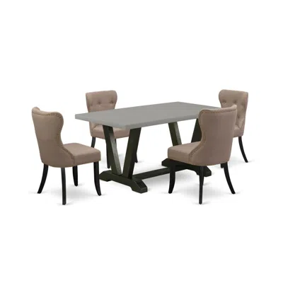 East West Furniture V696si648-5 5-piece Modern Dining Set- 4 Parson Dining Chairs With Coffee Linen Fabric Seat And Butt