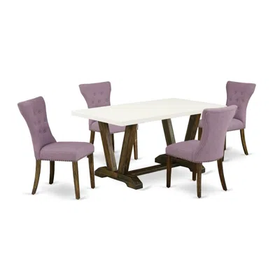 East West Furniture V726ga740-5 5-piece Dinette Set- 4 Upholstered Dining Chairs With Dahlia Linen Fabric Seat And Butto In Multi