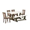 East West Furniture V726mz716-6 6 Piece Dining Set- A Dinning Table In Trestle Base With Wood Bench And 4 Dining Chairs  In Brown