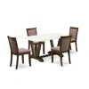 East West Furniture V726mz748-5 - 5-pc Modern Dining Set - 4 Parson Chairs And 1 Dining Room Table (distressed Jacobean  In Brown