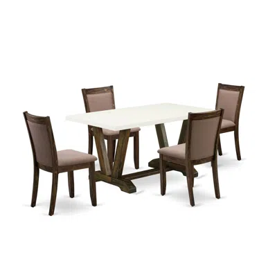 East West Furniture V726mz748-5 - 5-pc Modern Dining Set - 4 Parson Chairs And 1 Dining Room Table (distressed Jacobean  In Brown