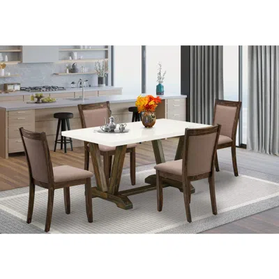 East West Furniture V726mz748-5 - 5-pc Modern Dining Set - 4 Parson Chairs And 1 Dining Room Table (distressed Jacobean