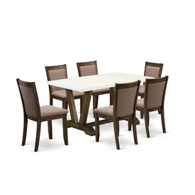 East West Furniture V726mz748-7 - 7-pc Modern Dining Table Set - 6 Parson Chairs And 1 Kitchen Dining Table (distressed 