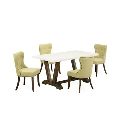 East West Furniture V726si737-5 5-pc Kitchen Dining Room Set- 4 Parson Dining Room Chairs With Limelight Linen Fabric Se In Green