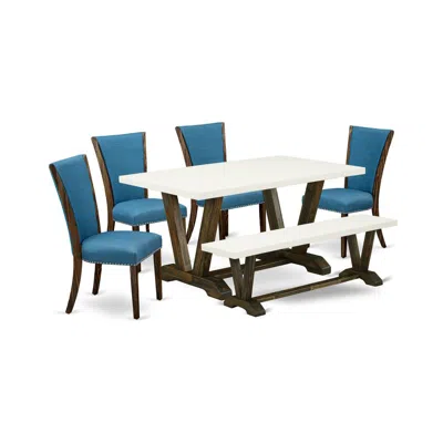 East West Furniture V726ve721-6 6 Piece Dining Room Set - 4 Black Linen Fabric Modern Chair With Nailheads And Linen Whi In Animal Print