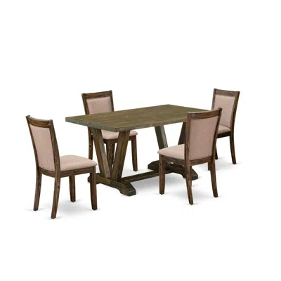East West Furniture V776mz716-5 5 Piece Dining Table Set - A Modern Dining Table With Trestle Base And 4 Parson Chairs -