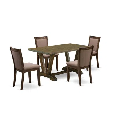 East West Furniture V776mz748-5 - 5-pc Dinette Set - 4 Dining Room Chairs And 1 Dining Table (distressed Jacobean Finish In Brown