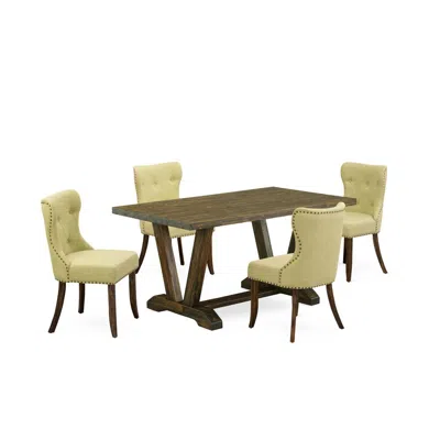 East West Furniture V776si737-5 5-piece Dining Table Set- 4 Dining Chairs With Limelight Linen Fabric Seat And Button Tu In Yellow