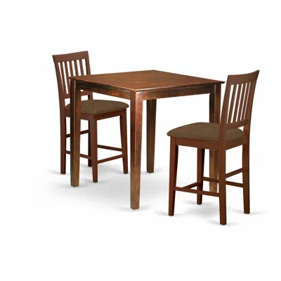 East West Furniture Vern3-mah-c 3 Pc Counter Height Table-square Gathering Table And 2 Stools