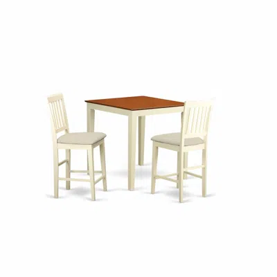 East West Furniture Vern3-whi-c 3 Pc Counter Height Table And Chair Set-pub Table And 2 Kitchen Bar Stool