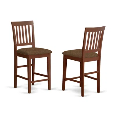 East West Furniture Vernon Counter Stools With Cushion Seat - Mahogany Finish, Set Of 2