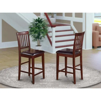 East West Furniture Vernon Counter Stools With Faux Leather Seat - Mahogany Finish, Set Of 2 In Brown