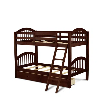 East West Furniture Verona Twin Bunk Bed In Java Finish With Under Drawer In Brown