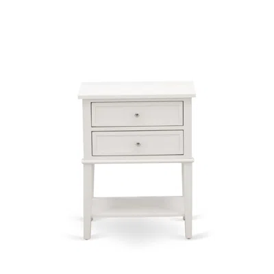 East West Furniture Vl-0c-et Small Night Stand With 2 Wooden Drawers, Stable And Sturdy Constructed - Wire Brushed Butte In White
