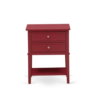 East West Furniture Vl-13-et Mid Century Modern End Table With 2 Wood Drawers For Bedroom, Stable And Sturdy Constructed In Red