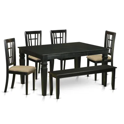 East West Furniture Weni6d-blk-c 6-pc Kitchen Nook Dining Set- Kitchen Dinette Table And 4 Dining Chairs With Bench
