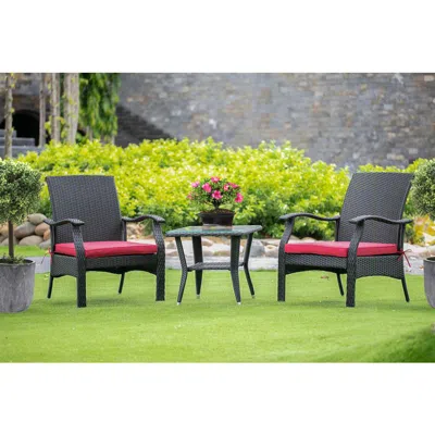 East West Furniture Wicker Patio Set Black, Dtl3c01b