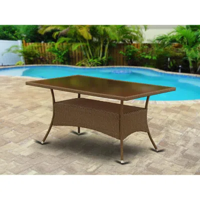 East West Furniture Wicker Patio Table Brown, Osltg02