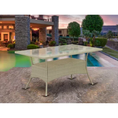 East West Furniture Wicker Patio Table Natural Linen, Osltg03