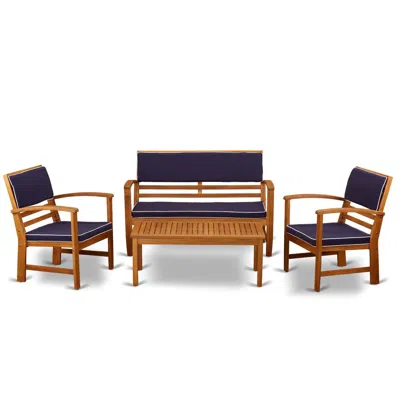 East West Furniture Wooden Patio Set Natural Oil, Bcossna In Blue