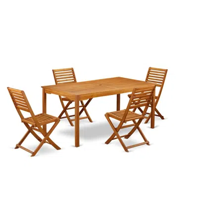 East West Furniture Wooden Patio Set Natural Oil, Cmbs52cana In Brown