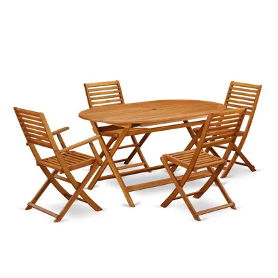 East West Furniture Wooden Patio Set Natural Oil, Dibs52cana In Brown