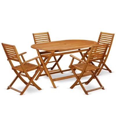 East West Furniture Wooden Patio Set Natural Oil, Dibs5cana