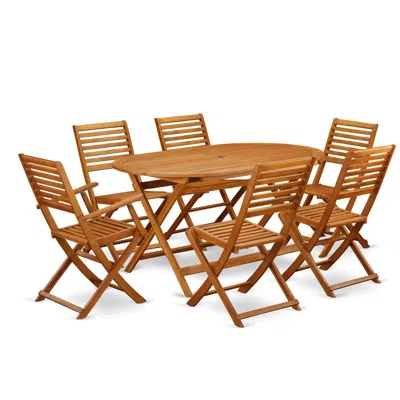 East West Furniture Wooden Patio Set Natural Oil, Dibs72cana In Blue