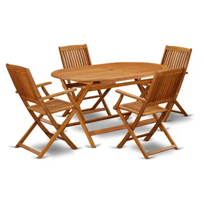 East West Furniture Wooden Patio Set Natural Oil, Dicm5cana In Brown