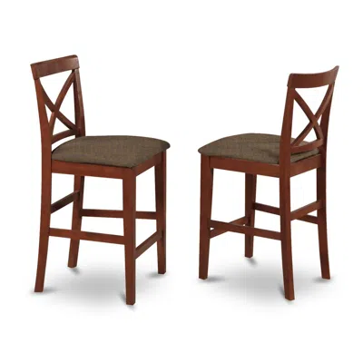 East West Furniture X-back Stool With Upholstered Seat In Dark Brown Finish, Set Of 2