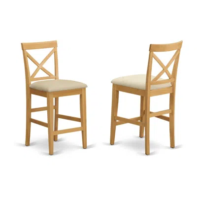 East West Furniture X-back Stool With Upholstered Seat In Oak Finish, Set Of 2